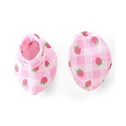 Babyhug 100% Cotton Knit Mittens & Booties Set Strawberry & Checks  Print- Pink
