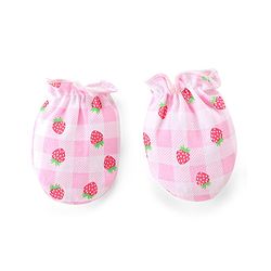 Babyhug 100% Cotton Knit Mittens & Booties Set Strawberry & Checks  Print- Pink