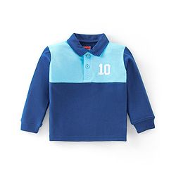 Babyhug 100% Cotton Knit Full Sleeves T-Shirt Cut & Sew with Text Graphics Print - Navy Blue & Blue