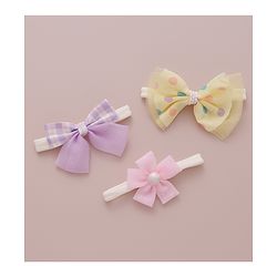 Babyhug Free Size Bow & Flower Headband Checked Polka Dot Print Pack of 3 - Yellow Purple & Light Pink