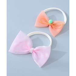 Babyhug Headbands Set with Bow Applique Free Size Pack of 2 - Light  Pink & Orange