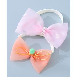 Babyhug Headbands Set with Bow Applique Free Size Pack of 2 - Light  Pink & Orange