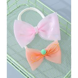 Babyhug Headbands Set with Bow Applique Free Size Pack of 2 - Light  Pink & Orange
