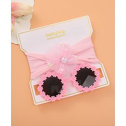 Babyhug Sunglasses with Headband Flower Applique -Pink