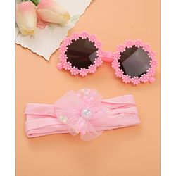 Babyhug Sunglasses with Headband Flower Applique -Pink