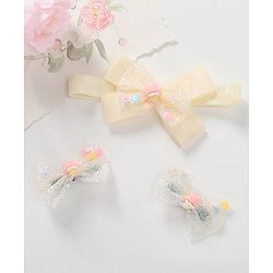 Babyhug Headband & Hair Clips Set with Bow Applique - Beige