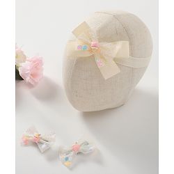 Babyhug Headband & Hair Clips Set with Bow Applique - Beige