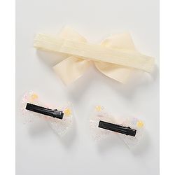 Babyhug Headband & Hair Clips Set with Bow Applique - Beige