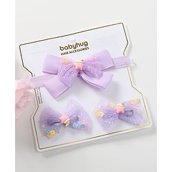 Babyhug Bow Design Headband with 2 Hair Clips - Purple