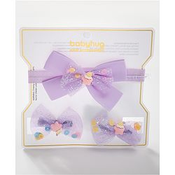 Babyhug Bow Design Headband with 2 Hair Clips - Purple