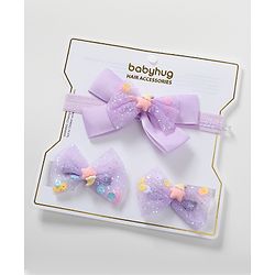 Babyhug Bow Design Headband with 2 Hair Clips - Purple