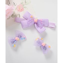 Babyhug Bow Design Headband with 2 Hair Clips - Purple