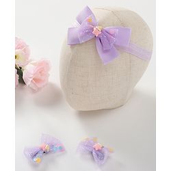 Babyhug Bow Design Headband with 2 Hair Clips - Purple