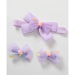 Babyhug Bow Design Headband with 2 Hair Clips - Purple