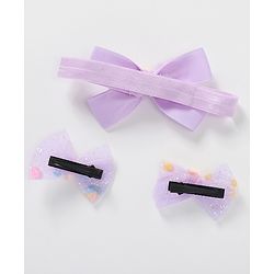 Babyhug Bow Design Headband with 2 Hair Clips - Purple