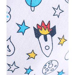 Babyhug 100% Cotton Knitted Cap Mittens & Booties with Space Print- White