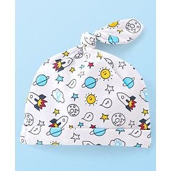 Babyhug 100% Cotton Knit Cap Space Print -White