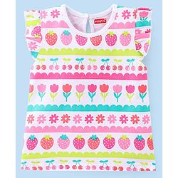 Babyhug Cotton Knit Frill Sleeves Floral & Cherries Printed T-Shirts Pack of 3 - Multicolour