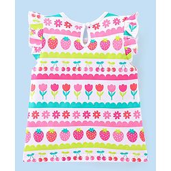 Babyhug Cotton Knit Frill Sleeves Floral & Cherries Printed T-Shirts Pack of 3 - Multicolour