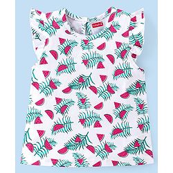 Babyhug 100% Cotton Knit Half Sleeves T-Shirt With Watermelon Graphics & Frill Detailing Pack Of 3- Multicolour