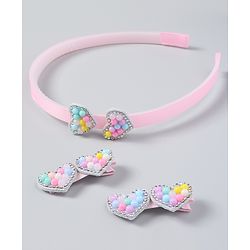 Babyhug Free Size Hair Accessories Combo Set of 3 Heart Applique - Pink