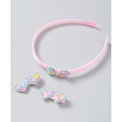 Babyhug Free Size Hair Accessories Combo Set of 3 Heart Applique - Pink