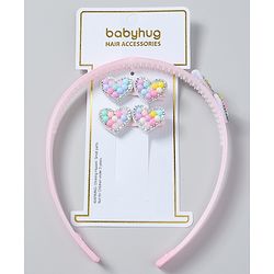 Babyhug Free Size Hair Accessories Combo Set of 3 Heart Applique - Pink