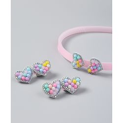 Babyhug Free Size Hair Accessories Combo Set of 3 Heart Applique - Pink