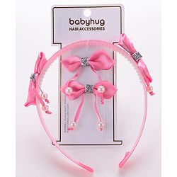 Babyhug Free Size Hair Accessories Combo Set Set of 3 Bow Applique  -  Pink