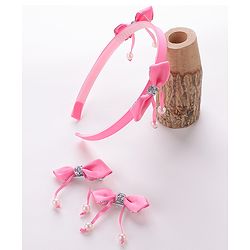 Babyhug Free Size Hair Accessories Combo Set Set of 3 Bow Applique  -  Pink