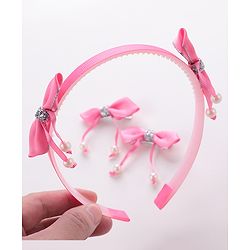 Babyhug Free Size Hair Accessories Combo Set Set of 3 Bow Applique  -  Pink