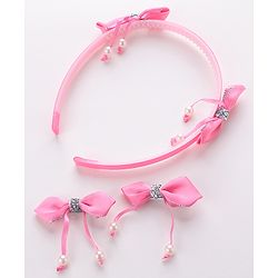 Babyhug Free Size Hair Accessories Combo Set Set of 3 Bow Applique  -  Pink