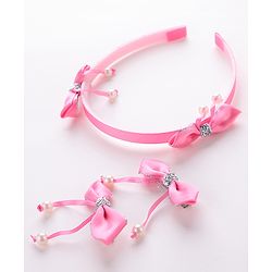 Babyhug Free Size Hair Accessories Combo Set Set of 3 Bow Applique  -  Pink