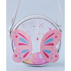 Babyhug Transparent Sling Bag with Butterfly Applique - Silver