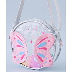 Babyhug Transparent Sling Bag with Butterfly Applique - Silver