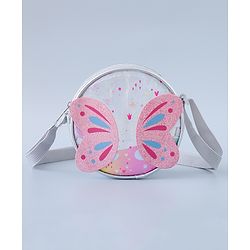 Babyhug Transparent Sling Bag with Butterfly Applique - Silver