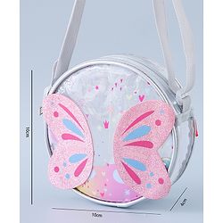 Babyhug Transparent Sling Bag with Butterfly Applique - Silver