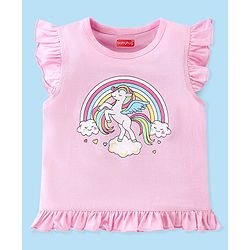 Babyhug Cotton Knit Half Sleeves Night Suit Unicorn Print -Pink