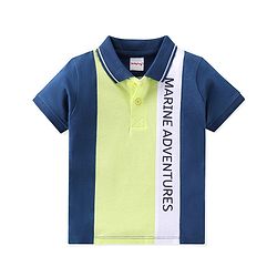 Babyhug Cotton Knit Text Graphics  Cut & Sew Polo T-Shirt - Navy & Green