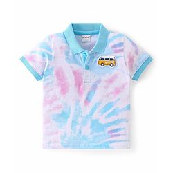 Babyhug Cotton Half Sleeves Tie & Dye Polo T-Shirt With Bus Patch - White