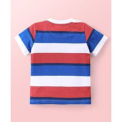 Babyhug Single Jersey Knit Half Sleeves T-Shirt And Shorts Set Stripes & Emoji Print - Red White & Blue