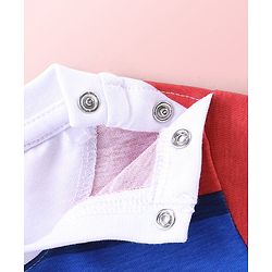 Babyhug Single Jersey Knit Half Sleeves T-Shirt And Shorts Set Stripes & Emoji Print - Red White & Blue