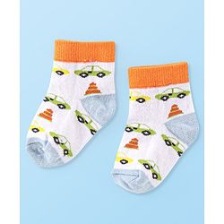 Cute Walk By Babyhug Anti Bacterial Cotton Rich Non Terry Ankle Length Socks Stripes & Car Deign Pack Of 5 - Multicolor
