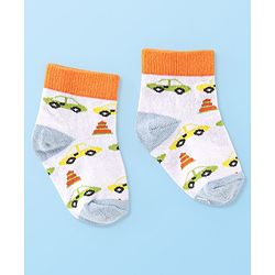 Cute Walk By Babyhug Anti Bacterial Cotton Rich Non Terry Ankle Length Socks Stripes & Car Deign Pack Of 5 - Multicolor