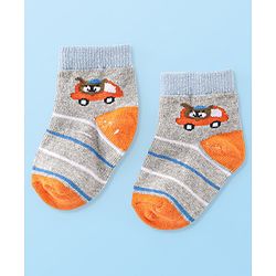 Cute Walk By Babyhug Anti Bacterial Cotton Rich Non Terry Ankle Length Socks Stripes & Car Deign Pack Of 5 - Multicolor
