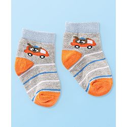 Cute Walk By Babyhug Anti Bacterial Cotton Rich Non Terry Ankle Length Socks Stripes & Car Deign Pack Of 5 - Multicolor