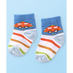 Cute Walk By Babyhug Anti Bacterial Cotton Rich Non Terry Ankle Length Socks Stripes & Car Deign Pack Of 5 - Multicolor
