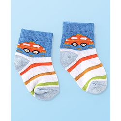 Cute Walk By Babyhug Anti Bacterial Cotton Rich Non Terry Ankle Length Socks Stripes & Car Deign Pack Of 5 - Multicolor