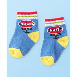 Cute Walk By Babyhug Anti Bacterial Cotton Rich Non Terry Ankle Length Socks Stripes & Car Deign Pack Of 5 - Multicolor