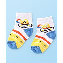 Cute Walk By Babyhug Anti Bacterial Cotton Rich Non Terry Ankle Length Socks Stripes & Car Deign Pack Of 5 - Multicolor